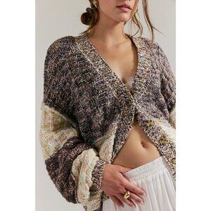 Free People Multi-Color Knit Cardigan — Brown, Cream, Yellow